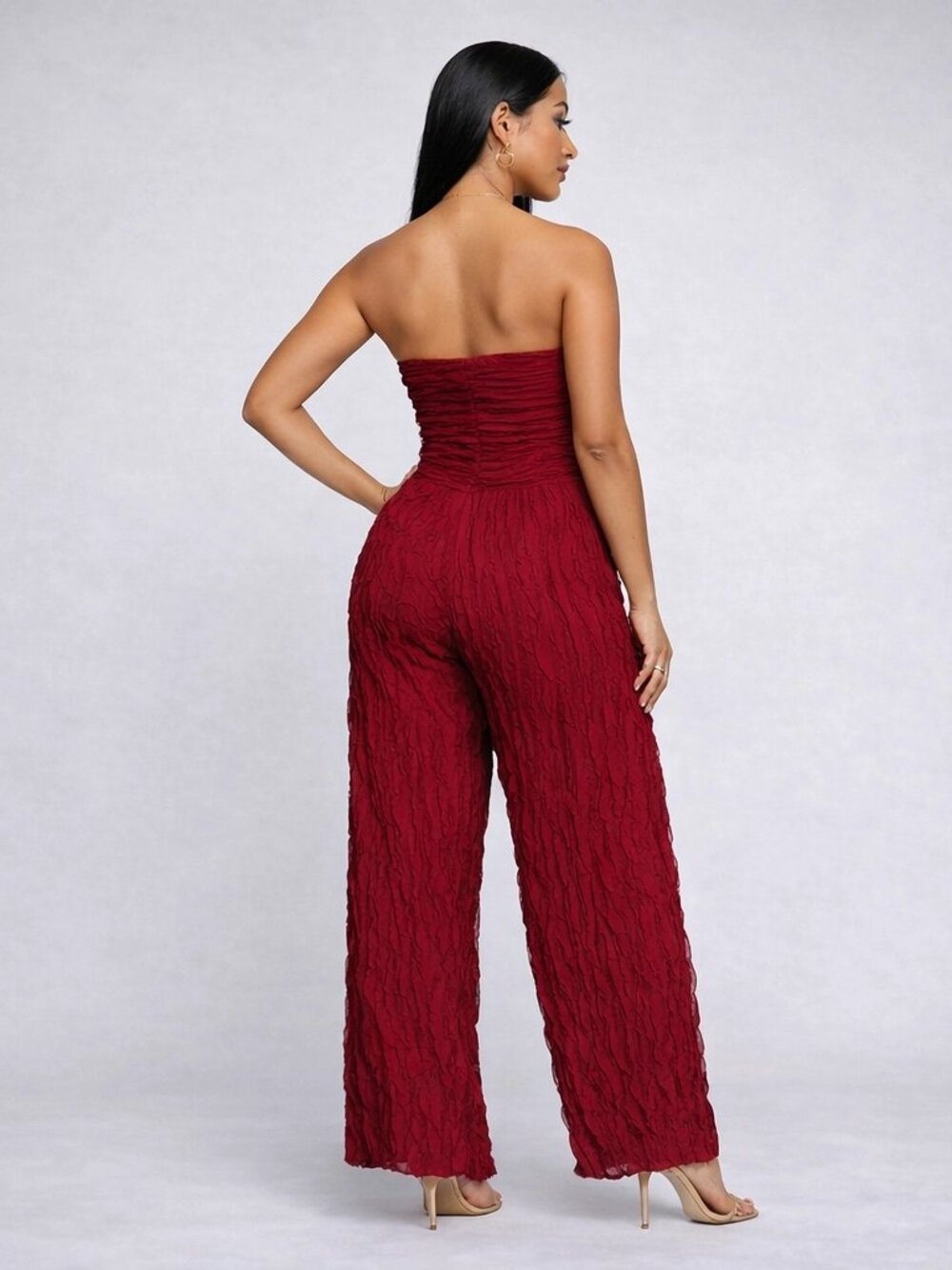 Red Strapless Ruffled Jump Suit - Picture 2 of 2